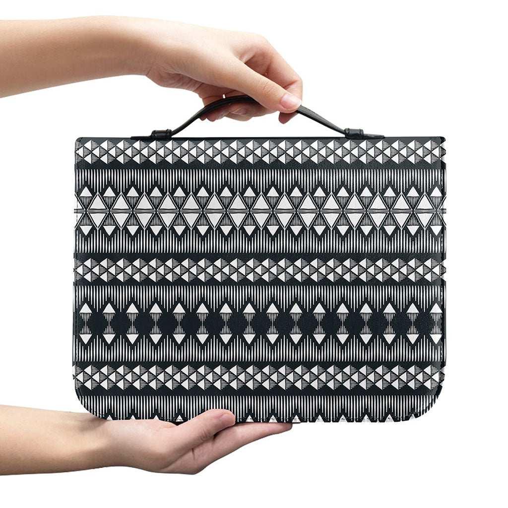 Black And White Tribal Geometric Print Leather Bible Cover