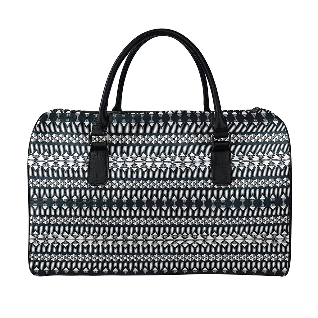 Black And White Tribal Geometric Print Leather Duffle Bag