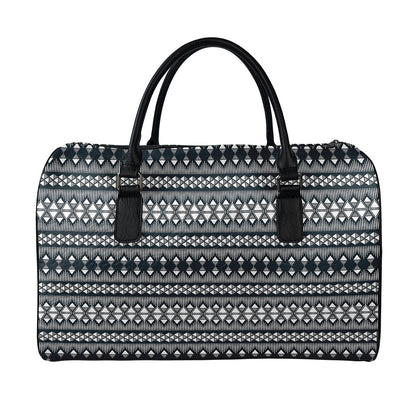 Black And White Tribal Geometric Print Leather Duffle Bag