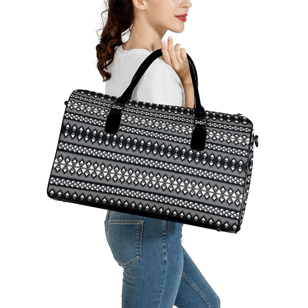 Black And White Tribal Geometric Print Leather Duffle Bag