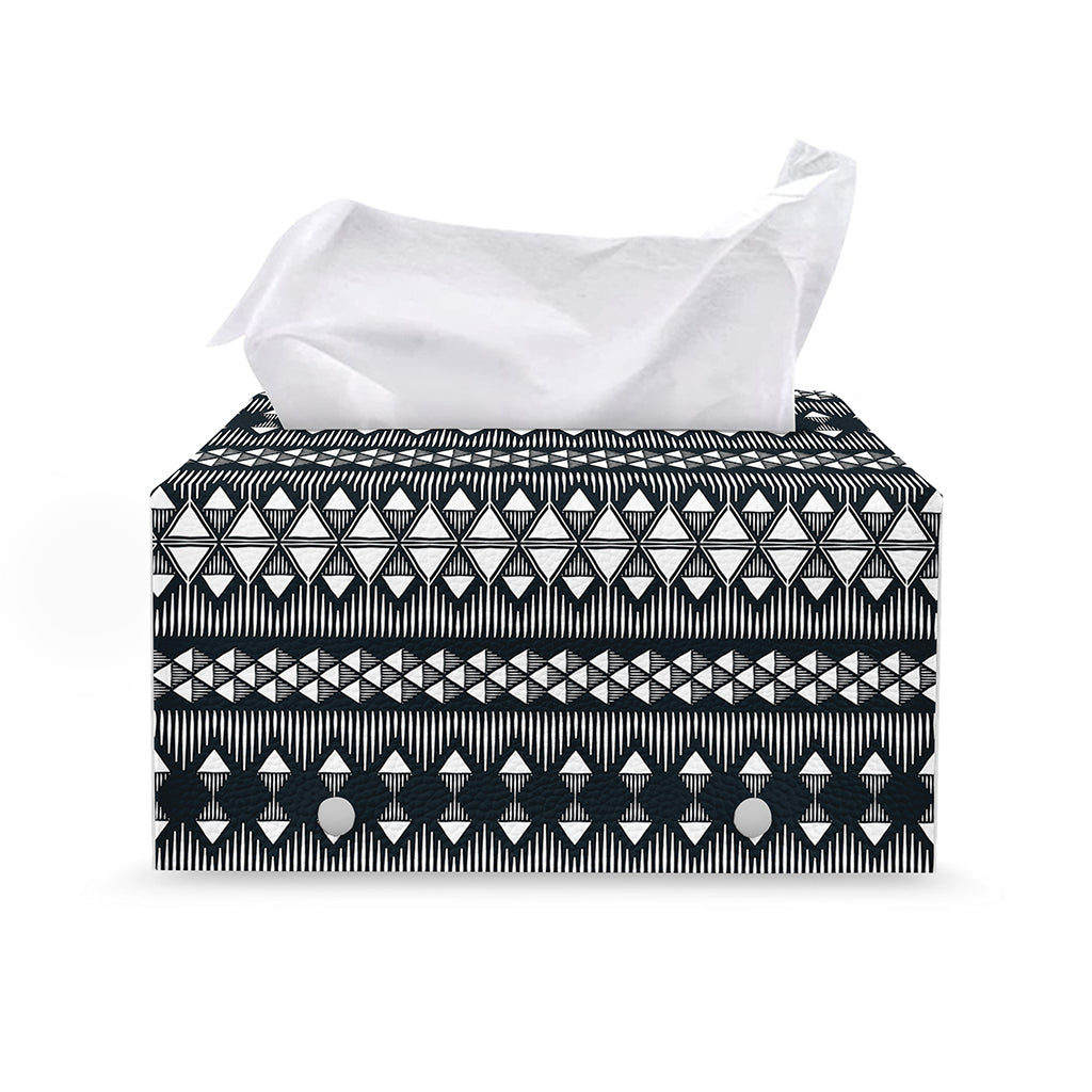 Black And White Tribal Geometric Print Leather Tissue Box Cover