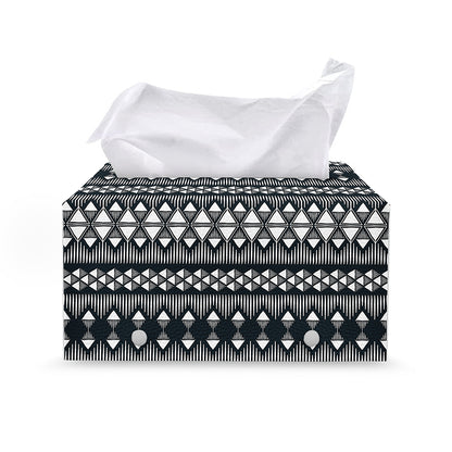 Black And White Tribal Geometric Print Leather Tissue Box Cover