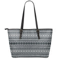 Black And White Tribal Geometric Print Leather Tote Bag With Zipper