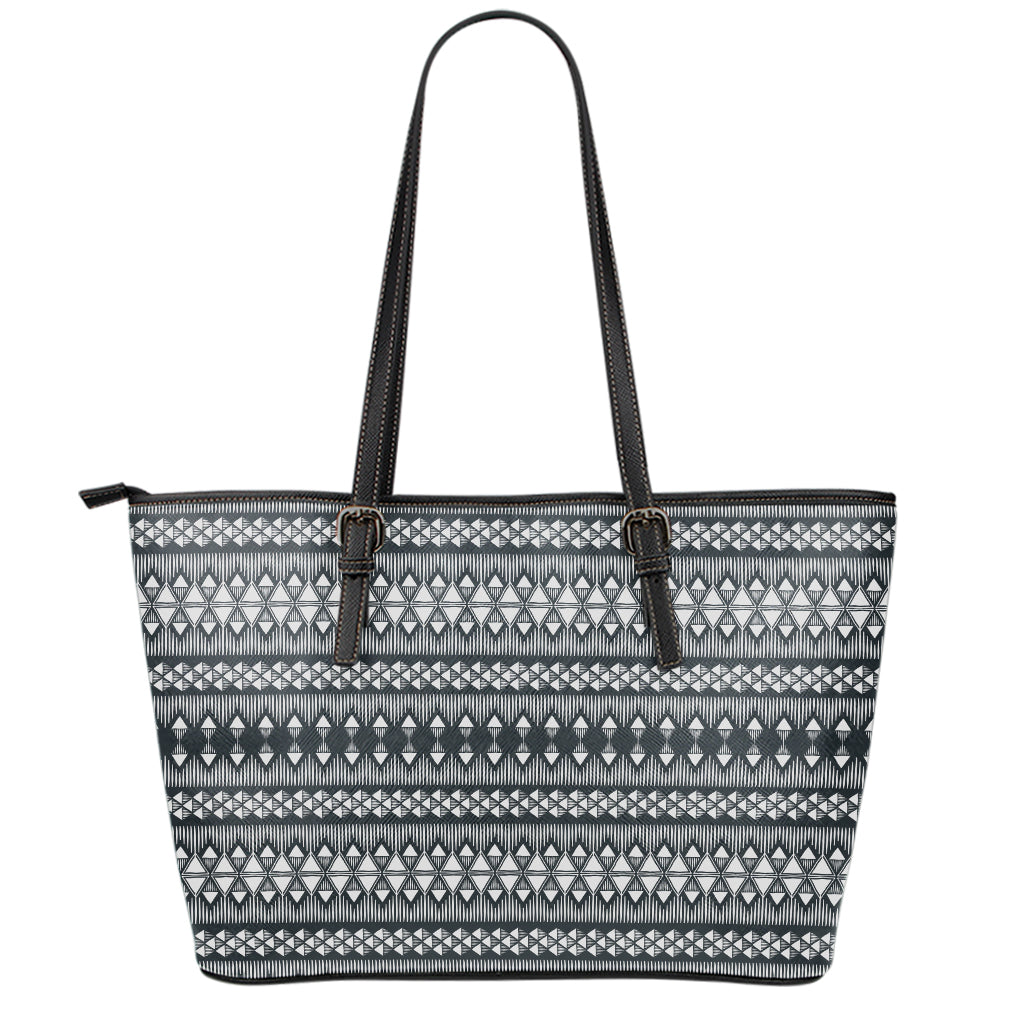 Black And White Tribal Geometric Print Leather Tote Bag