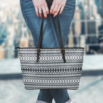 Black And White Tribal Geometric Print Leather Tote Bag