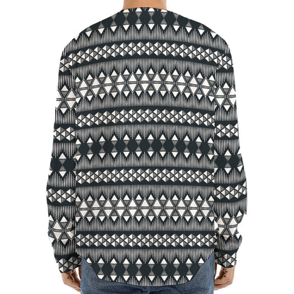 Black And White Tribal Geometric Print Long Sleeve Baseball Jersey