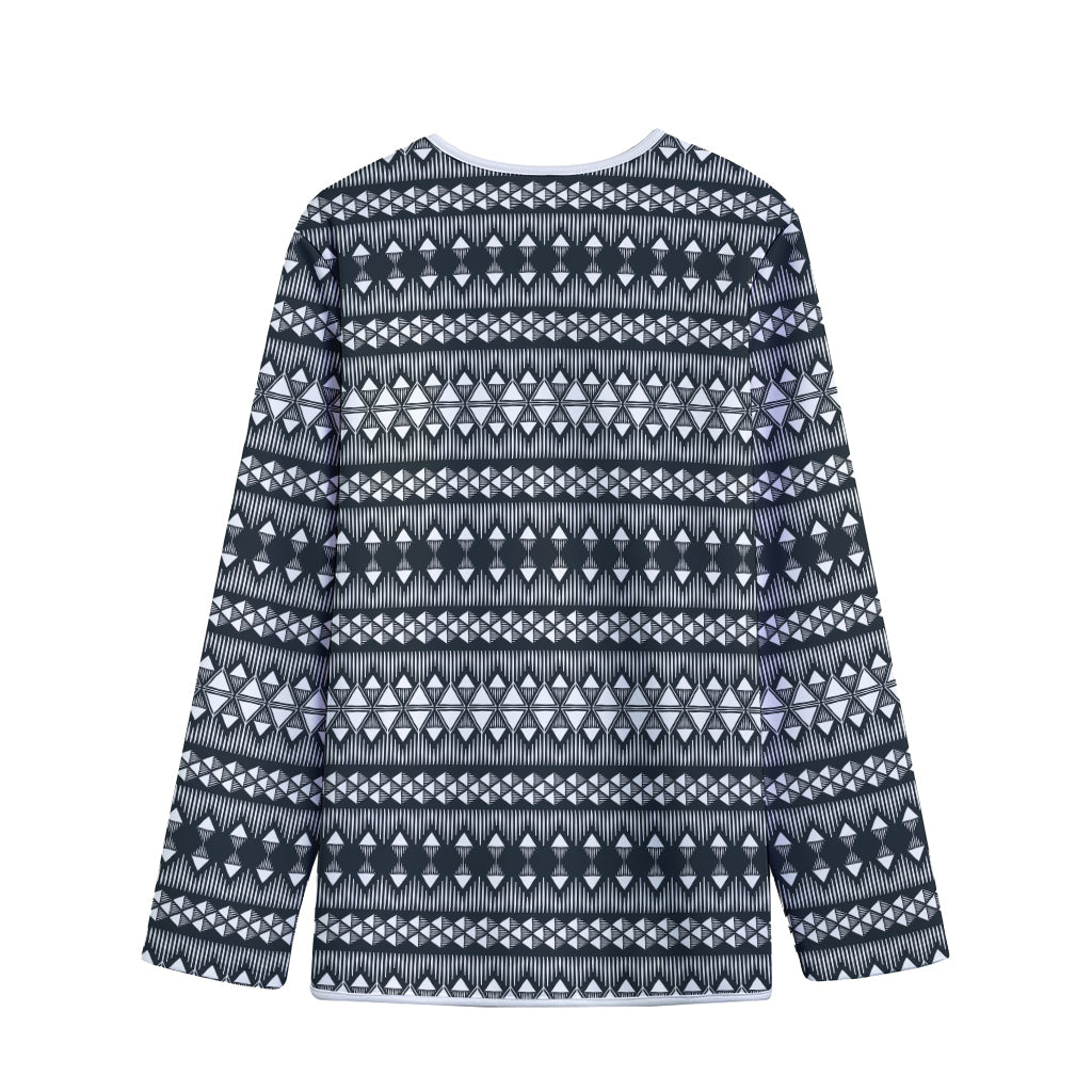 Black And White Tribal Geometric Print Long Sleeve Short Coat