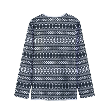 Black And White Tribal Geometric Print Long Sleeve Short Coat