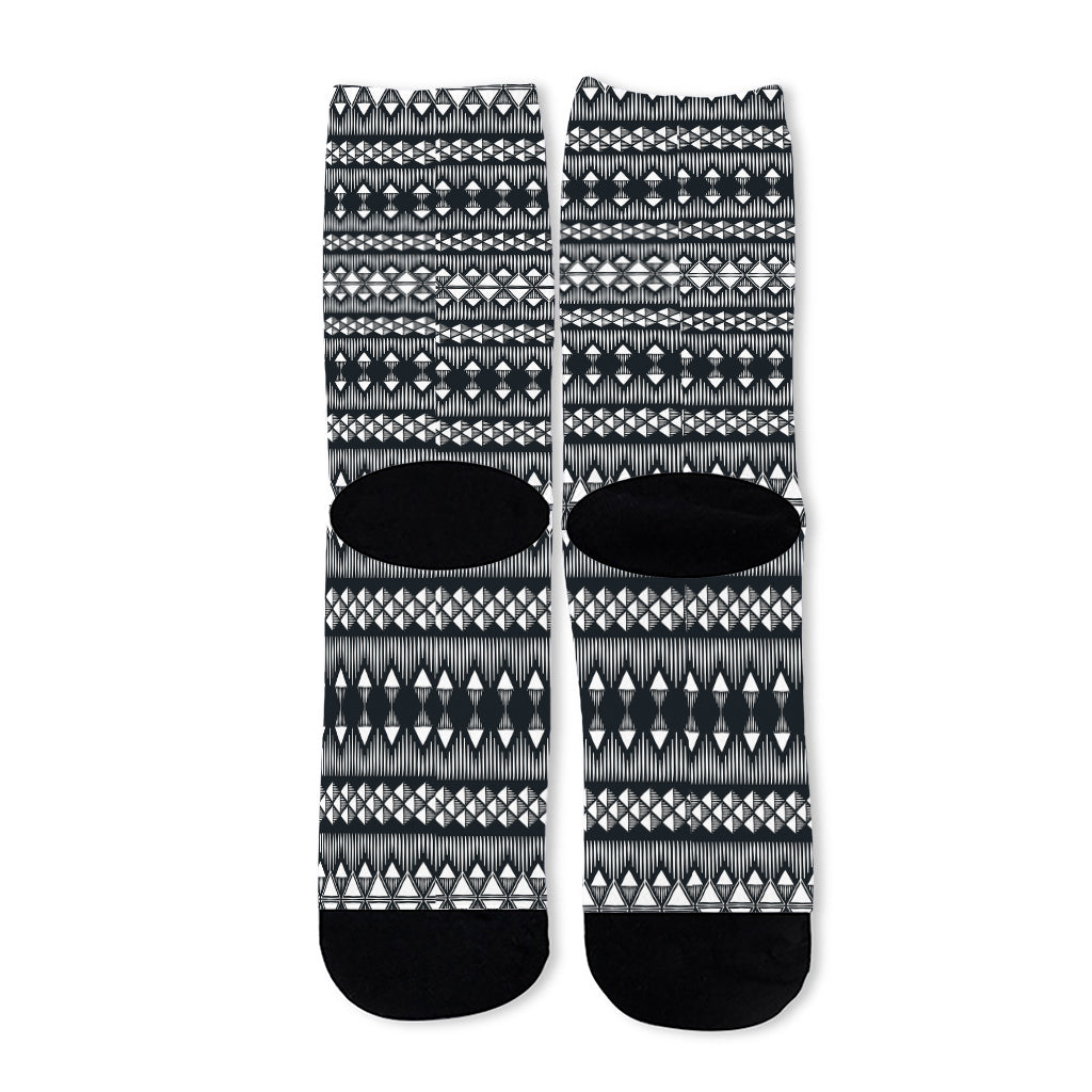 Black And White Tribal Geometric Print Long Socks