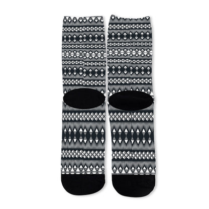 Black And White Tribal Geometric Print Long Socks