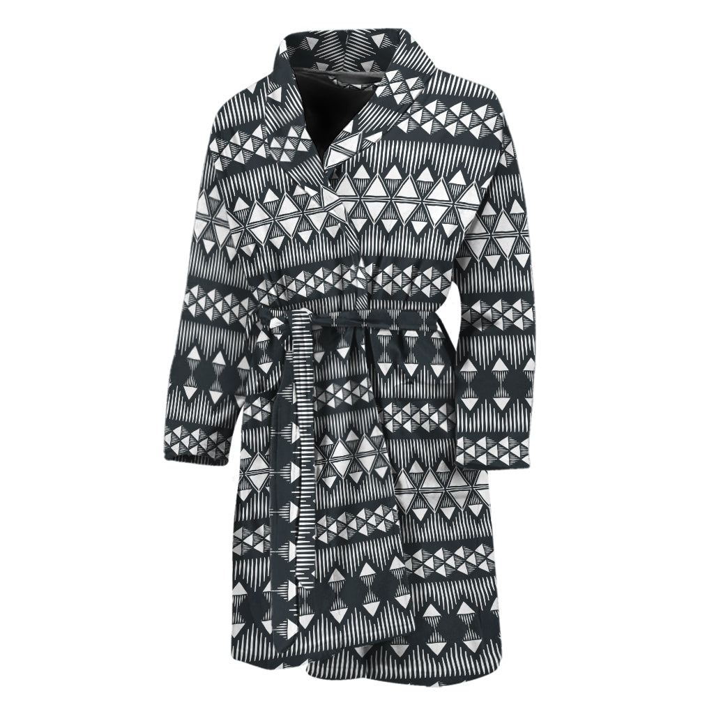 Black And White Tribal Geometric Print Men's Bathrobe