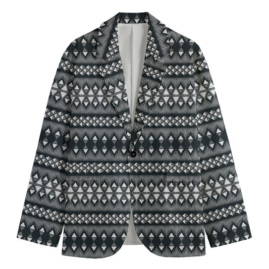 Black And White Tribal Geometric Print Men's Blazer
