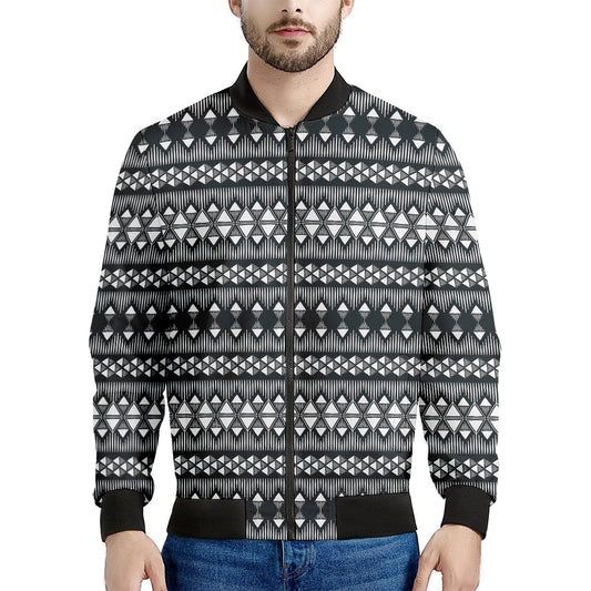 Black And White Tribal Geometric Print Men's Bomber Jacket