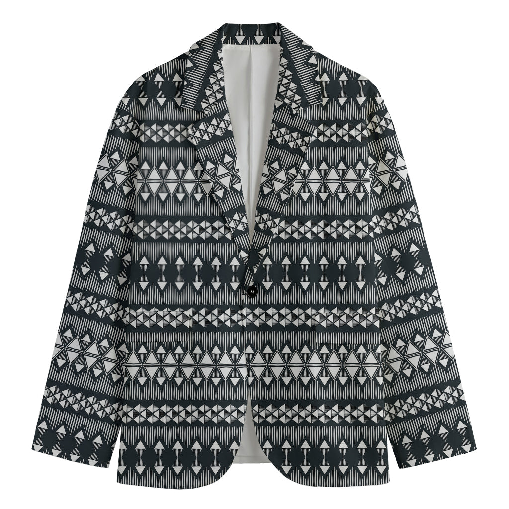 Black And White Tribal Geometric Print Men's Cotton Blazer