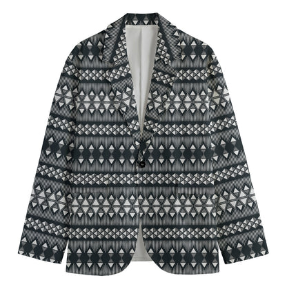 Black And White Tribal Geometric Print Men's Cotton Blazer