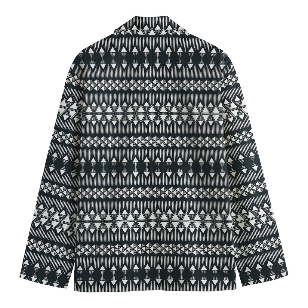 Black And White Tribal Geometric Print Men's Cotton Blazer