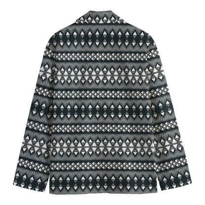 Black And White Tribal Geometric Print Men's Cotton Blazer
