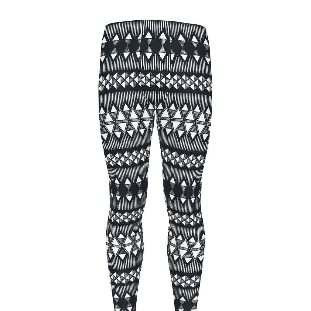 Black And White Tribal Geometric Print Men's leggings