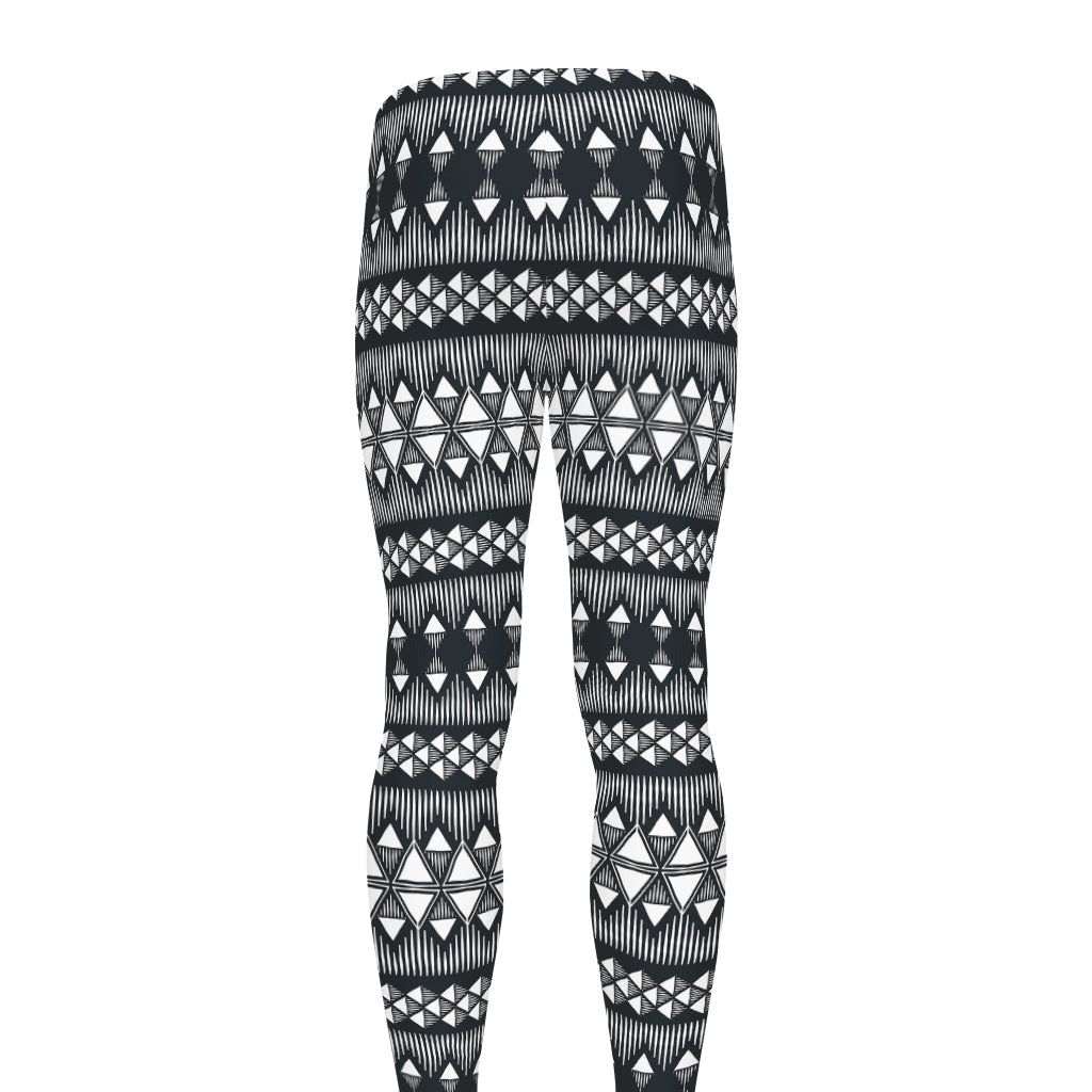 Black And White Tribal Geometric Print Men's leggings