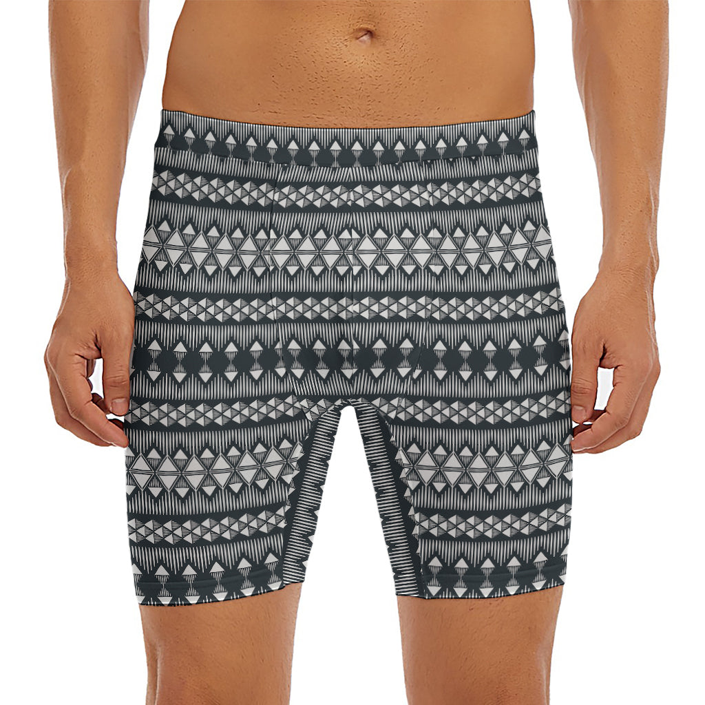 Black And White Tribal Geometric Print Men's Long Boxer Briefs