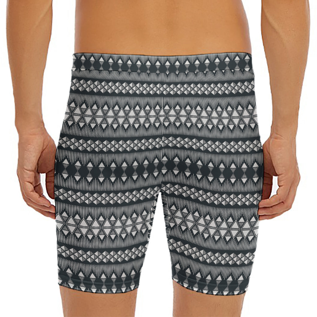 Black And White Tribal Geometric Print Men's Long Boxer Briefs