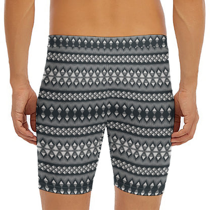 Black And White Tribal Geometric Print Men's Long Boxer Briefs