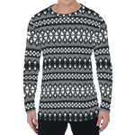 Black And White Tribal Geometric Print Men's Long Sleeve T-Shirt