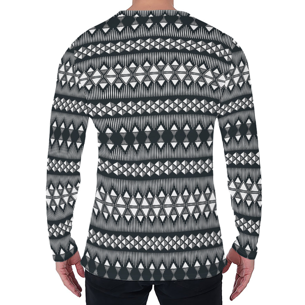 Black And White Tribal Geometric Print Men's Long Sleeve T-Shirt