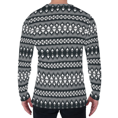 Black And White Tribal Geometric Print Men's Long Sleeve T-Shirt