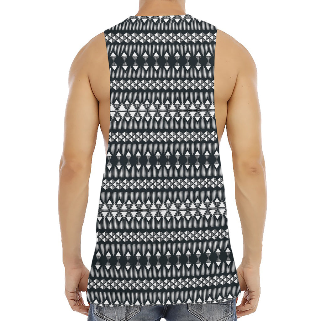 Black And White Tribal Geometric Print Men's Muscle Tank Top