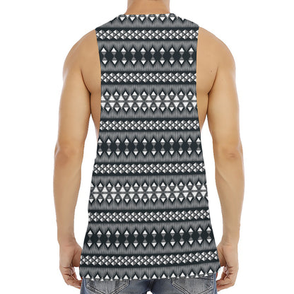 Black And White Tribal Geometric Print Men's Muscle Tank Top