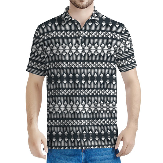 Black And White Tribal Geometric Print Men's Polo Shirt