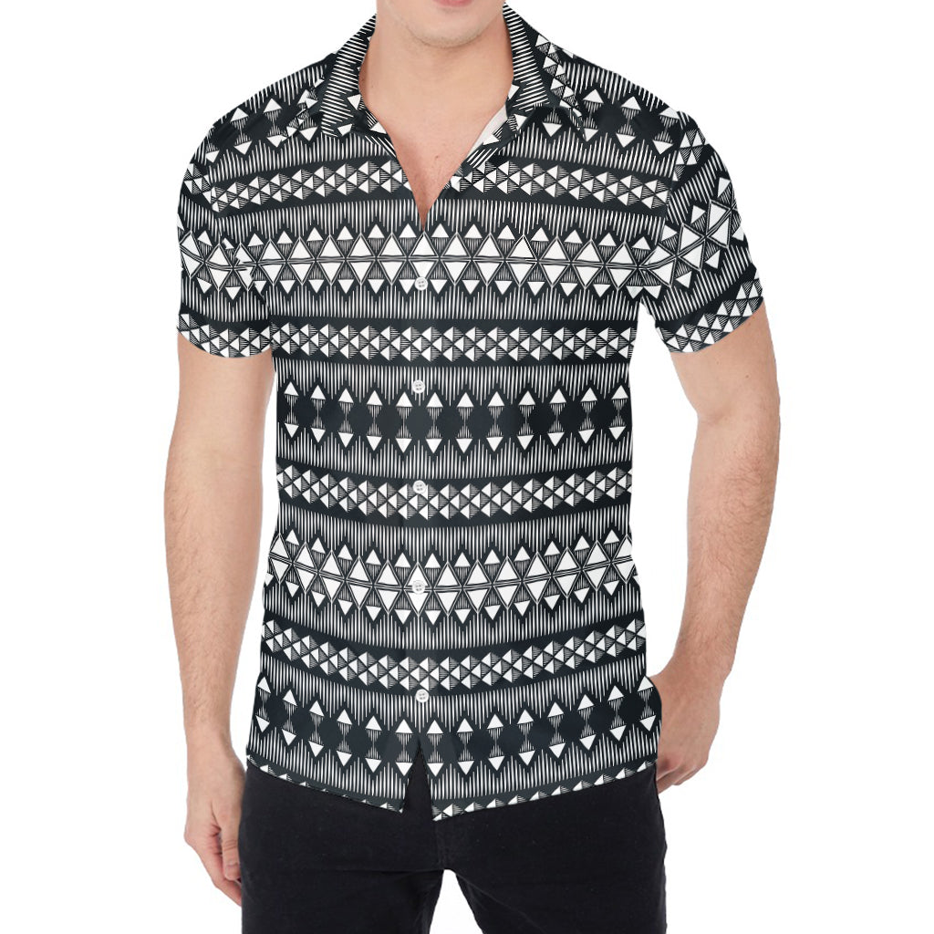 Black And White Tribal Geometric Print Men's Shirt
