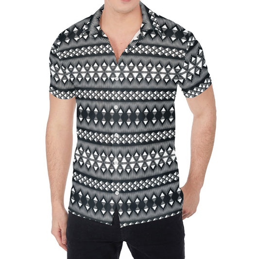 Black And White Tribal Geometric Print Men's Shirt