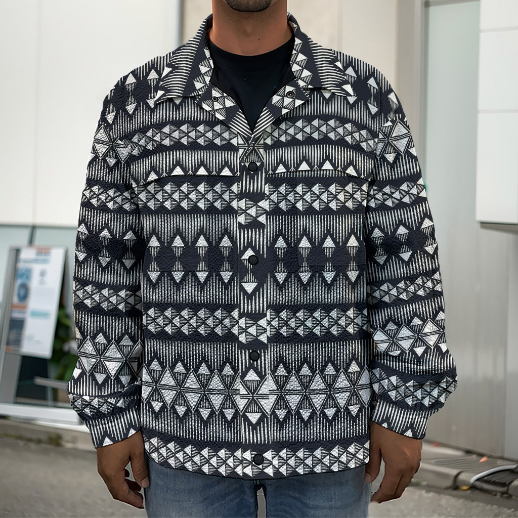 Black And White Tribal Geometric Print Men's Shirt Jacket