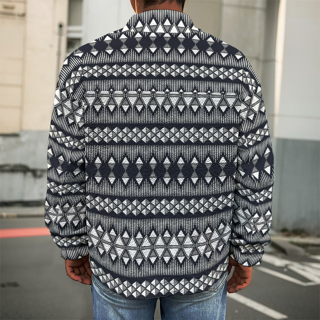 Black And White Tribal Geometric Print Men's Shirt Jacket