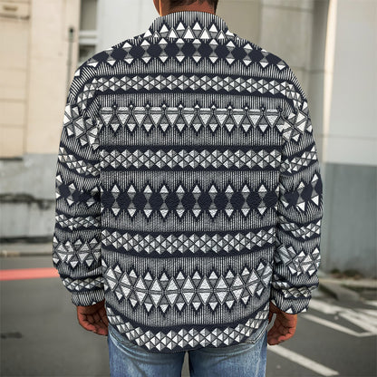Black And White Tribal Geometric Print Men's Shirt Jacket