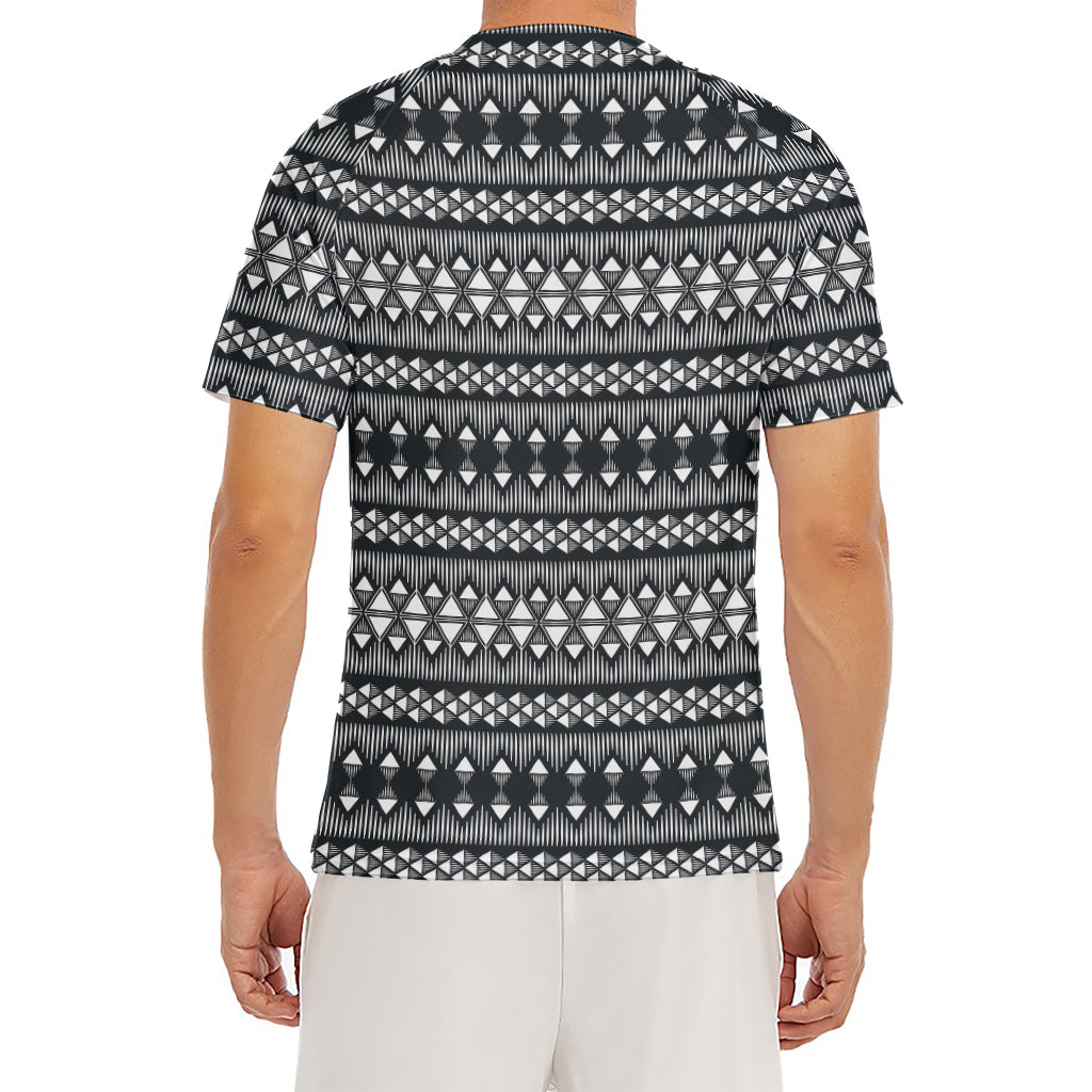 Black And White Tribal Geometric Print Men's Short Sleeve Rash Guard