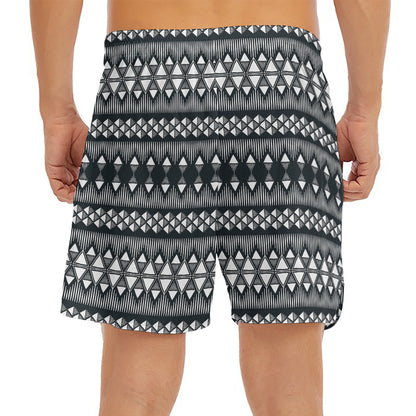Black And White Tribal Geometric Print Men's Split Running Shorts
