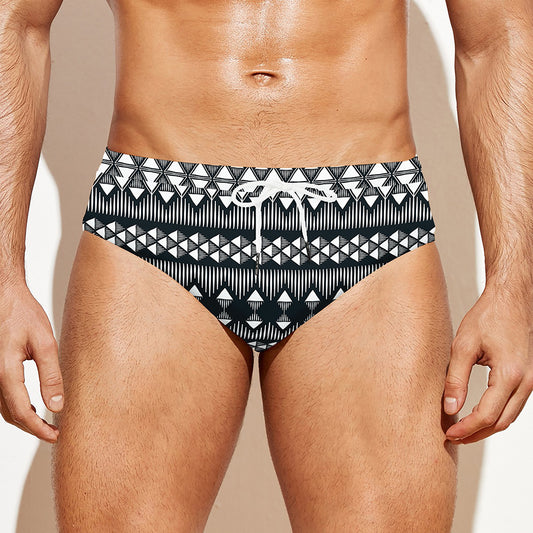Black And White Tribal Geometric Print Men's Swim Briefs