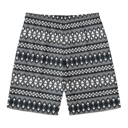 Black And White Tribal Geometric Print Men's Swim Trunks
