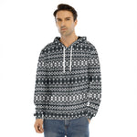 Black And White Tribal Geometric Print Men's Velvet Pullover Hoodie
