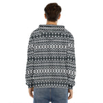 Black And White Tribal Geometric Print Men's Velvet Pullover Hoodie