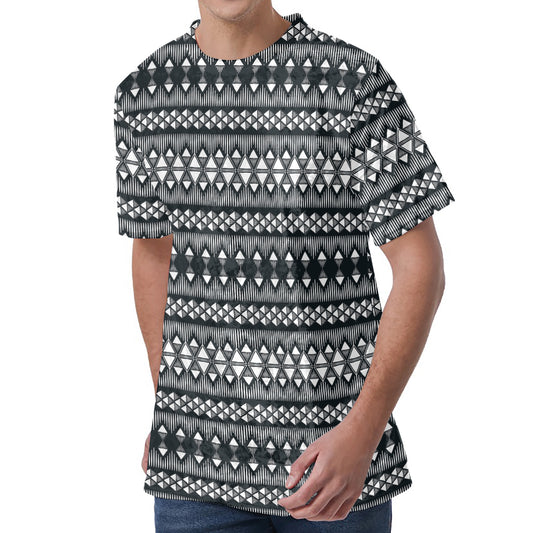 Black And White Tribal Geometric Print Men's Velvet T-Shirt
