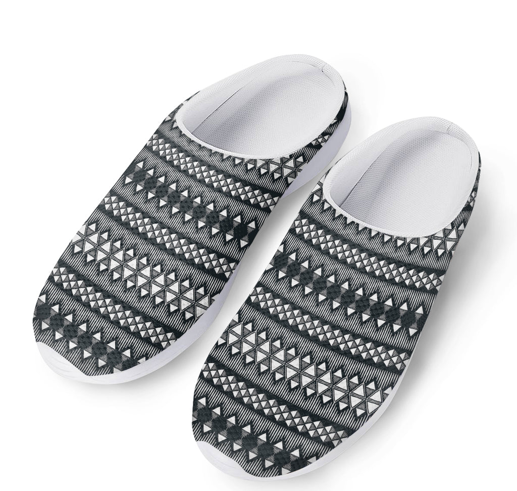 Black And White Tribal Geometric Print Mesh Casual Shoes