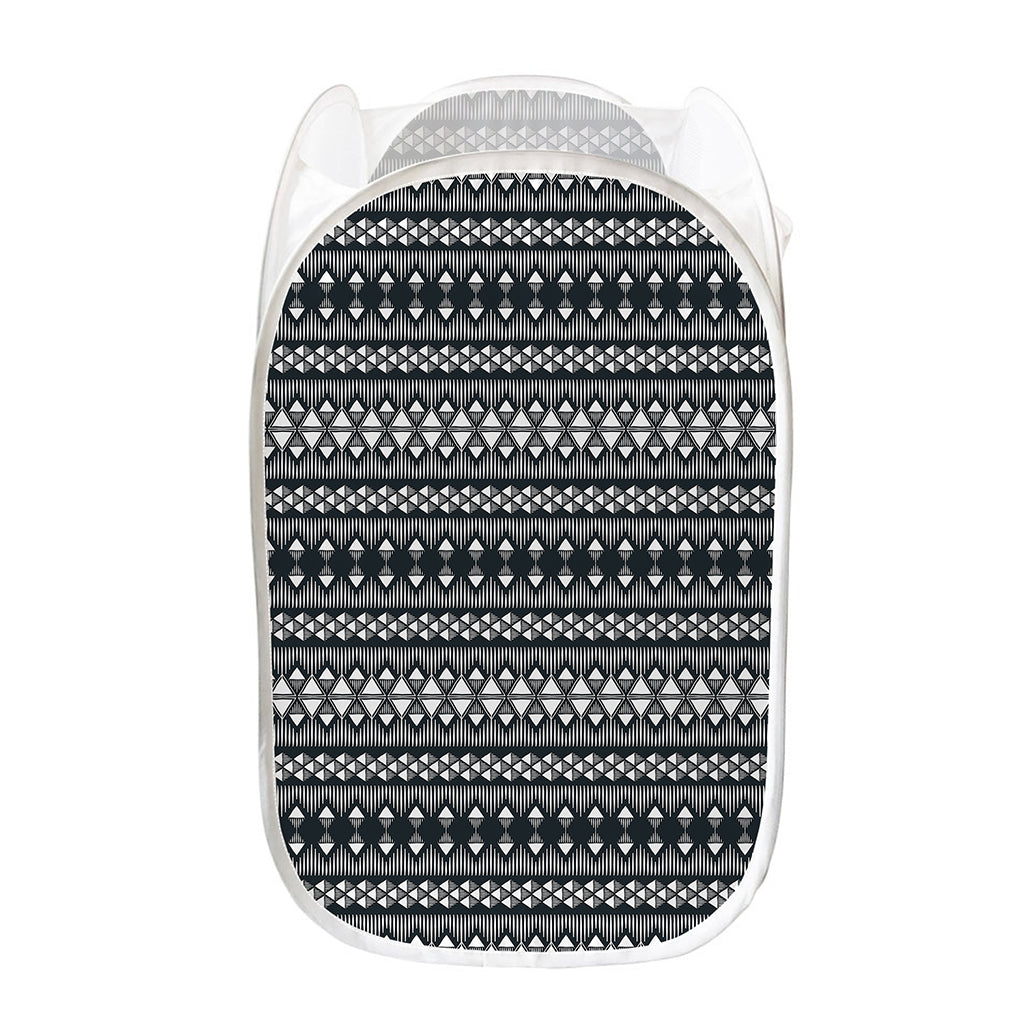 Black And White Tribal Geometric Print Mesh Laundry Hamper