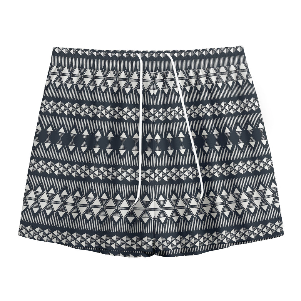Black And White Tribal Geometric Print Mesh Shorts