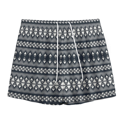 Black And White Tribal Geometric Print Mesh Shorts
