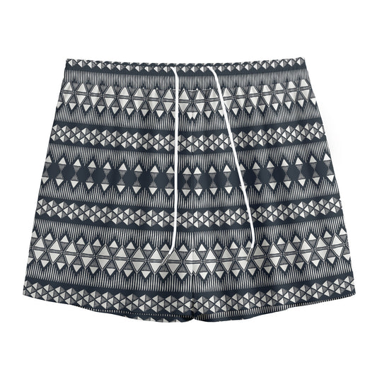 Black And White Tribal Geometric Print Mesh Shorts