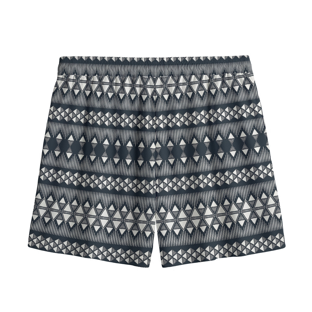 Black And White Tribal Geometric Print Mesh Shorts